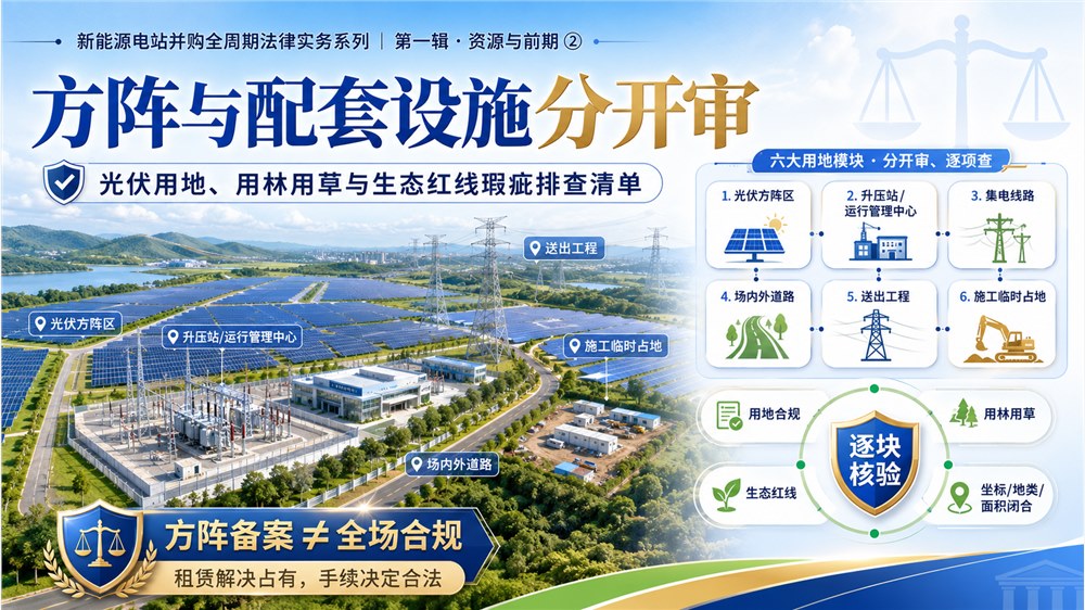 新能源电站并购全周期法律实务系列｜第一辑·资源与前期②方阵与配套设施分开审——光伏用地、用林、用草与生态红线瑕疵排查清单