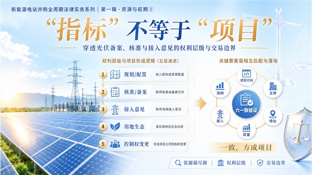 新能源电站并购全周期法律实务系列 | 第一辑·资源与前期①“指标”不等于“项目”——穿透光伏备案、核准与接入意见的权利层级与交易边界